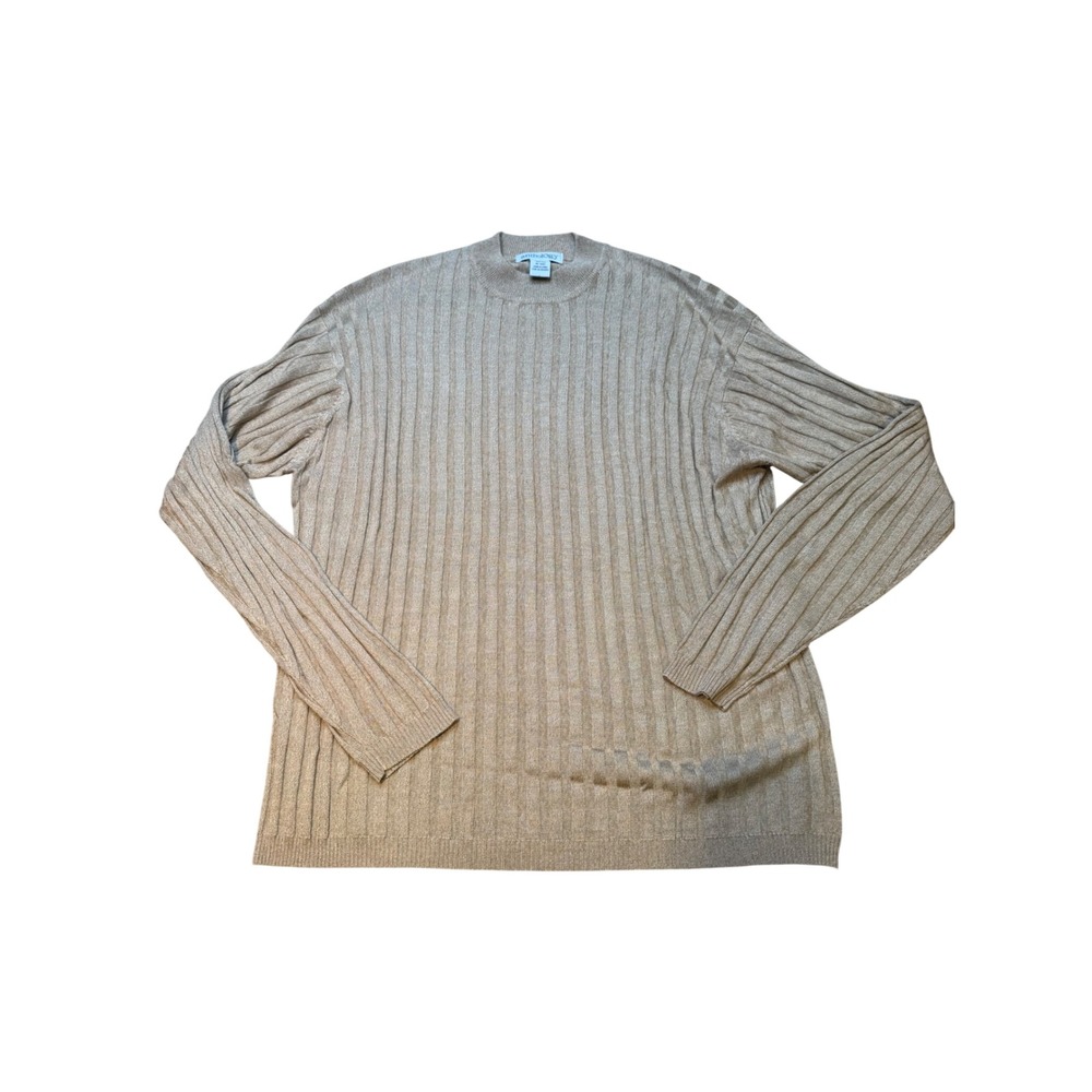 Anthology 100% Silk Ribbed Knit‎ Sweater Tan Crew Neck Pullover Women's M